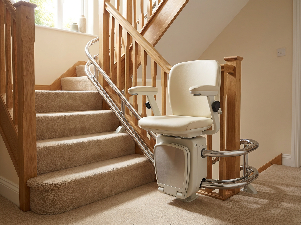 Curved stairlift on a winding staircase