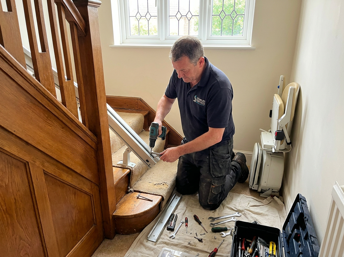 Professional engineer removing a stairlift