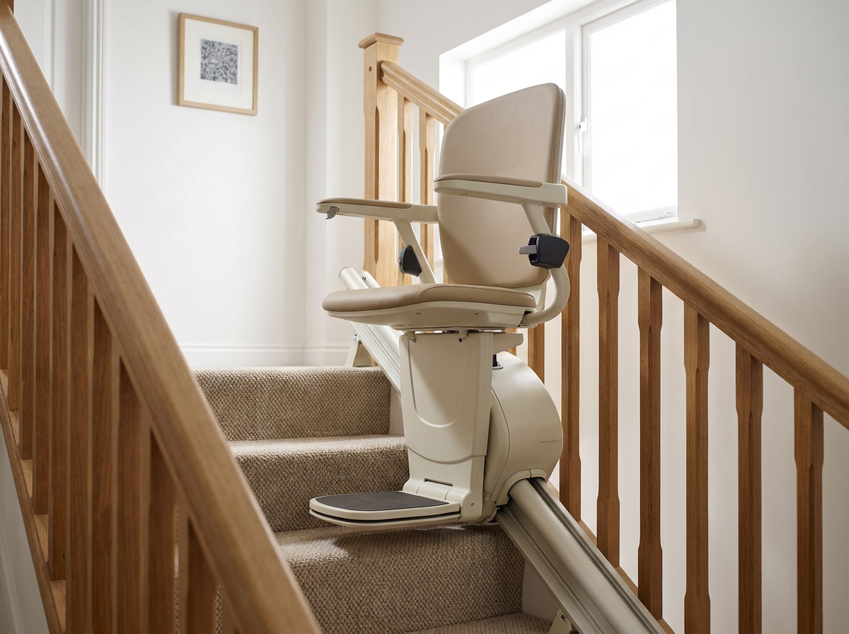Straight stairlift on a UK home staircase